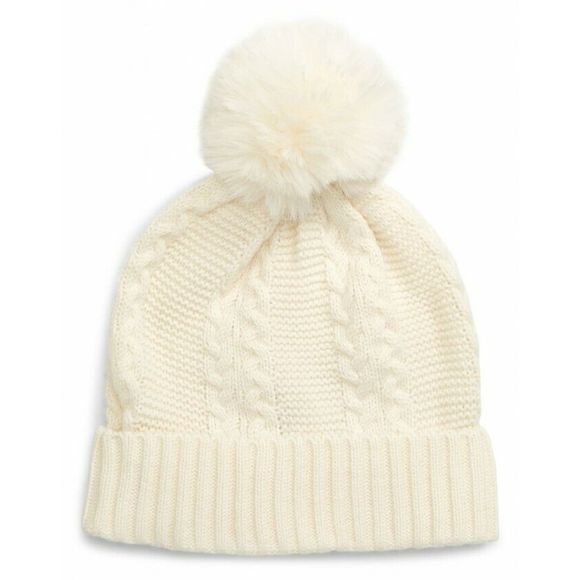 Rachel Parcell Accessories - Rachel Parcell Beanie Hat One Size Faux Fur Pom